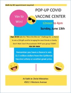 Pop-Up Covid Vaccine Center flyer.
